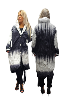 Women&#039;s trench coat black/white crashed fabric