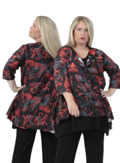 Jas / blouse in A vorm van geweven viscose zwart/oranje