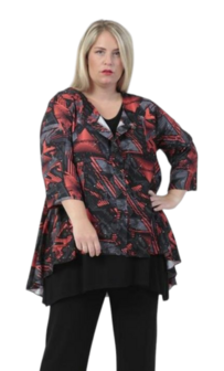 Jas / blouse in A vorm van geweven viscose zwart/oranje