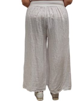 Ruimvallend broek wit  met brede rekbare tailleband 100% linnen