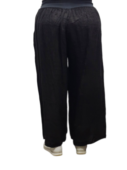 Ruimvallend broek zwart met brede rekbare tailleband 100% linnen