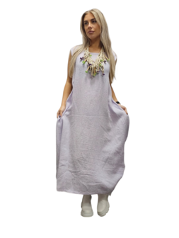 Mouwloze jurk in ballonvorm 100% linnen  lila