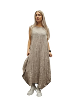 Mouwloze jurk in ballonvorm 100% linnen klei