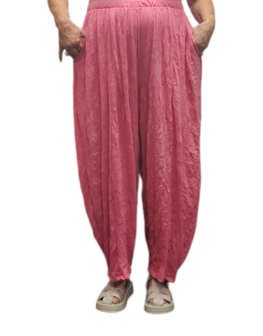 Broek fuchsia gecrashte stof 