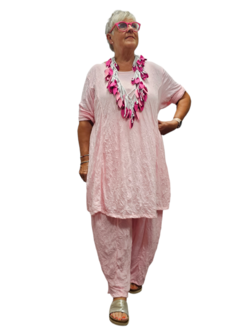 Tuniek roze met 7/8ste mouw gecrashte stof 