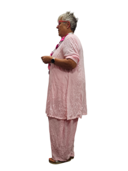 Tuniek roze met 7/8ste mouw gecrashte stof 