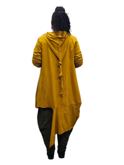 Lange tuniek-jurk okergeel asymmetrisch 100% cotton