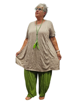 Tuniek taupe met 7/8ste mouw gecrashte stof 