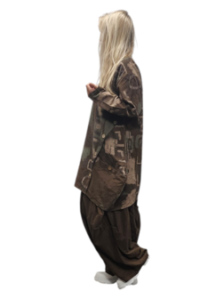 Tuniek bruin met print fijne corduroy stone washed