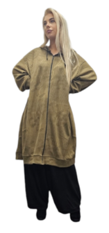 Oversized jack/vest met capuchon, ongevoerd licht bruin gem&ecirc;leerd 