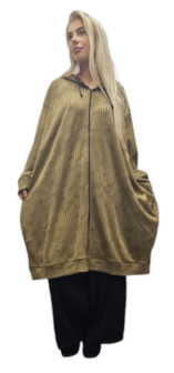 Oversized jack/vest met capuchon, ongevoerd licht bruin gem&ecirc;leerd 