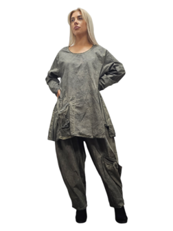 Tuniek army groen met veterzakje stone washed