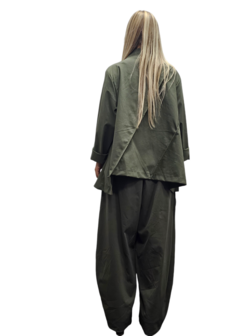 Ruime geplooide broek armygroen travel