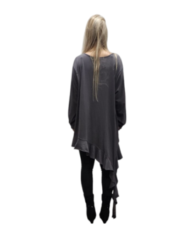 Sweater grijs asymmetrisch met geplooide stroken