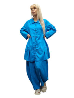 Stretch blouse-jas blauw A- lijn