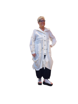 Women woven Trench coat  White with cutouts