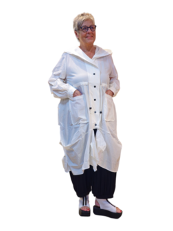 Women woven Trench coat  White with cutouts