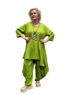 Tuniek limegroen asymmetrisch patchwork