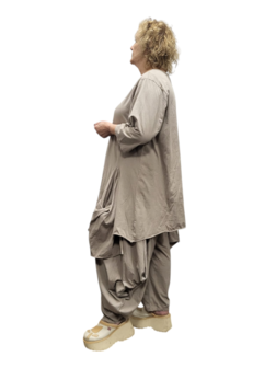 Tuniek taupe asymmetrisch patchwork