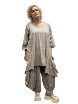 Tuniek taupe asymmetrisch patchwork