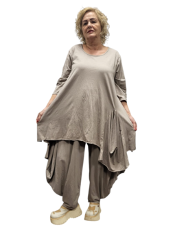 Tuniek taupe asymmetrisch patchwork