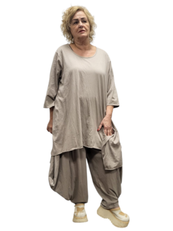 Tuniek taupe asymmetrisch patchwork