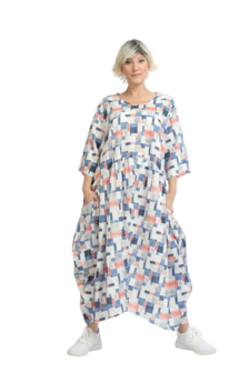 Wijde jurk van viscose linnenmix met print