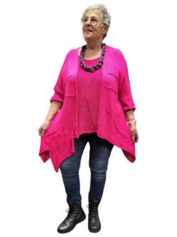 Trui fuchsia gebreid patchwork