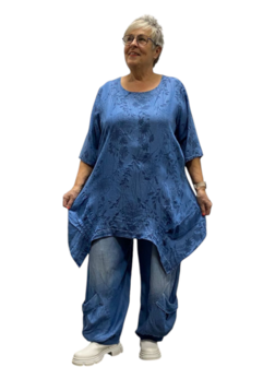 Denimtuniek, A-lijn blauw met print