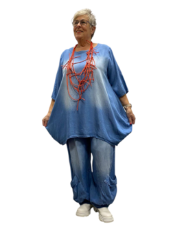 Denim ballontuniek, blauw stonewashed