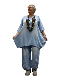 Denim ballontuniek, licht blauw stonewashed