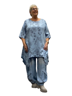 Denimtuniek, A-lijn licht blauw met print