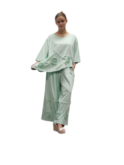 Shirt mint A-lijn bloemen details