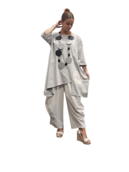 Tuniek asymmetrisch batikprint grijs