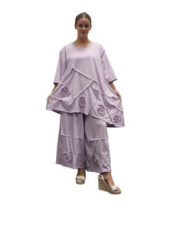 Tuniek  lila asymmetrisch met bloemen