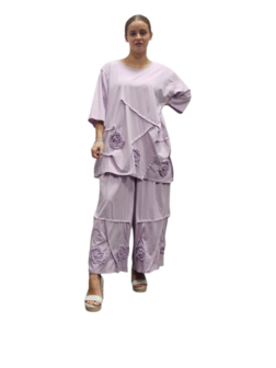 Tuniek  lila asymmetrisch met bloemen