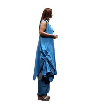 Jurk- lange licht blauw tuniek mouwloos-tricot 