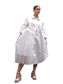 Blouse-wit-met gedeeltelijke plooi inzet