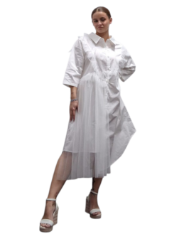 Blouse-wit-met gedeeltelijke plooi inzet