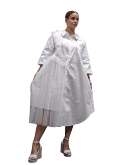 Blouse-wit-met gedeeltelijke plooi inzet