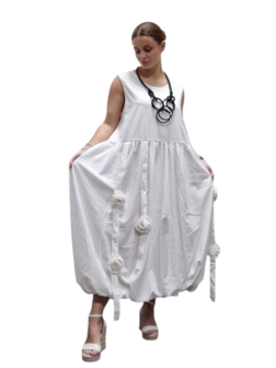 Ballonjurk-mouwloos-wit met bloemen