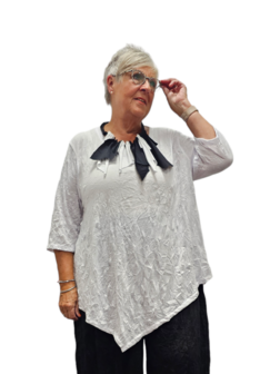 Tuniek wit met 7/8ste mouw gecrashte stof asymmetrisch 
