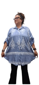 Blouse La Bass blauw print