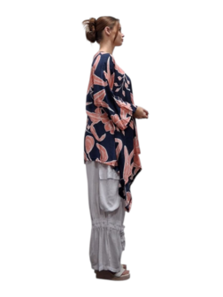 Wijde tuniek/shirt Mahio blauw/koraal
