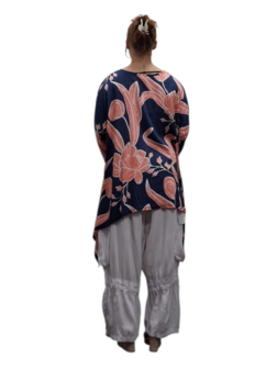 Wijde tuniek/shirt Mahio blauw/koraal