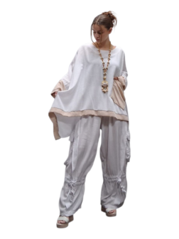 Wijde tuniek/shirt Marcy wit/beige