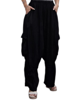Wijde broek zwart met grote zakken100% cotton