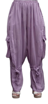 Wijde broek lila met grote zakken100% cotton