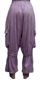 Wijde broek lila met grote zakken100% cotton