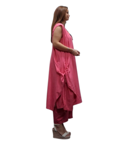 Jurk- lange roze tuniek mouwloos-tricot 